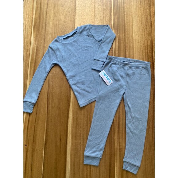 Carters Kids Boys 2-Piece Blue Thermal Pajama Set - Picture 2 of 7
